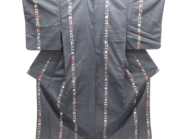 JAPANESE KIMONO / ANTIQUE KIMONO / SILK / TSUMUGI / WOVEN KASURI PATTERN